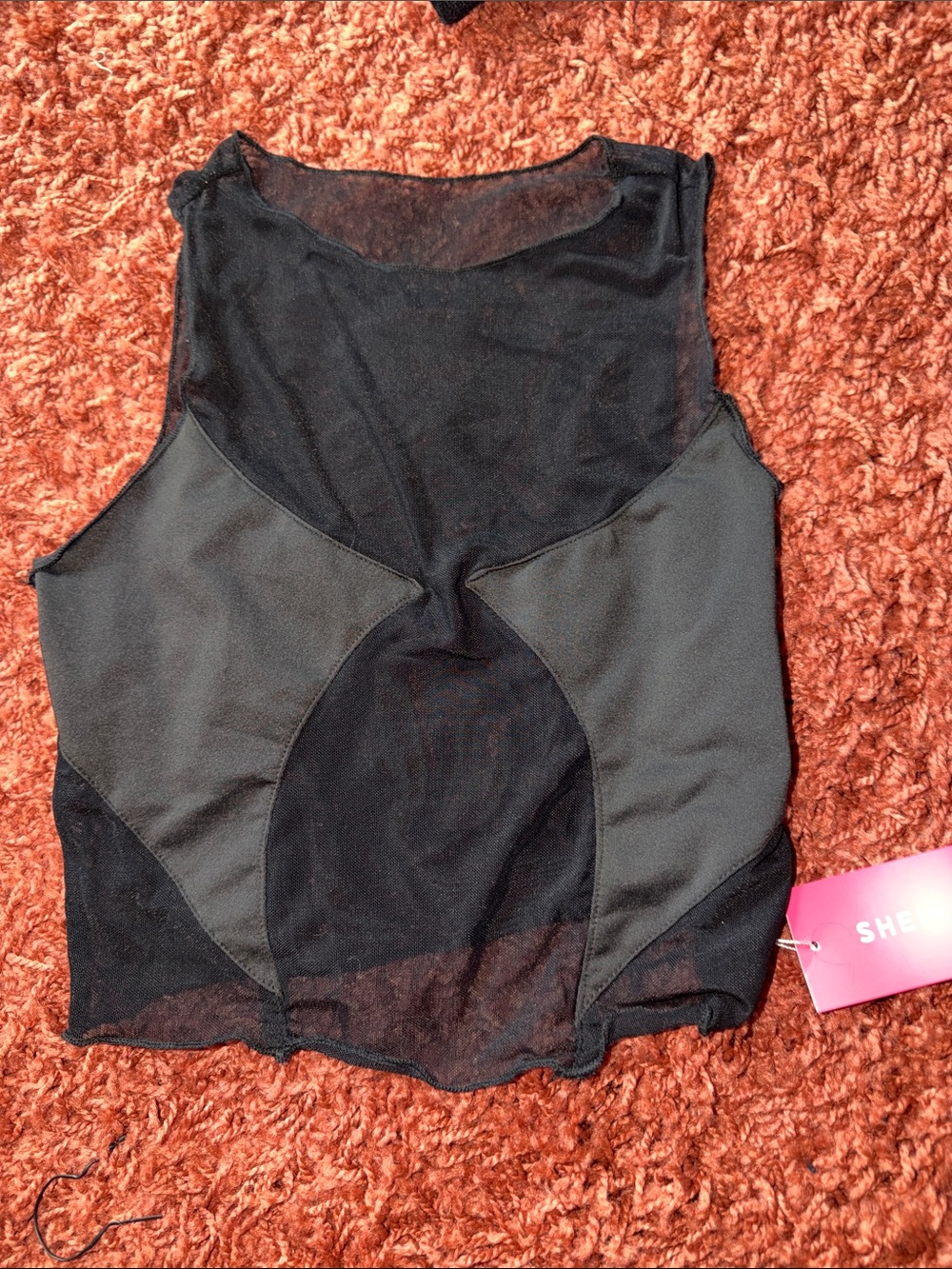 SHEIN Black Sheer Mesh Panel Tank